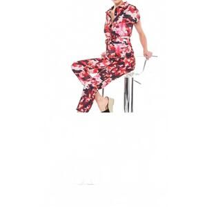 NEW BEULAHSTYLE front button down printed jumpsuit in red